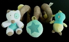 V6. DOUDOU PELUCHE BEBE9 SPIRALE OURS OISEAU beige bleu ours blanc  - TBE 