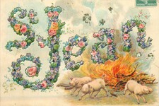 CP ILLUSTREE GAUFREE ST JEAN FLEURS COCHONS FUYANT FEU - 47283