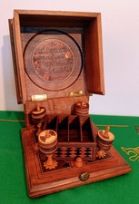 Coffret Ancien de jeux en bois en marqueterie & 36 Jetons & Porte Cartes