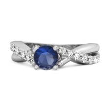 Saphir Naturel Bleu Accents 925 Argent Torsion Lie de Vin Anneau Bague