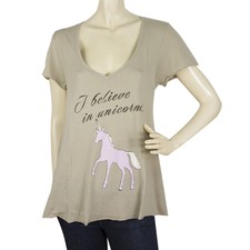 Wildfox Manche Courte Kaki Licorne Coton Haut Chemisier TAILLE S