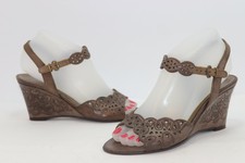 SAN MARINA Sandales Compensées Cuir Ajouré Marron Taille 37 TBE made in Italie