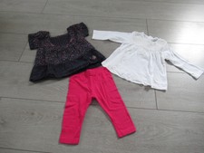 Ensemble été fille: blouse bleu tee-shirt blanc legging rose Taille 9 mois