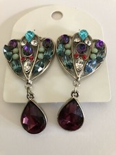 1 paire de boucles d'oreilles, style rétro, chic, neuve, métal et cristal