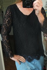haut blouse en dentelle noire CAROLL 42 manches longues