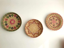 Lot de 3 grands paniers rotin osier, décoration murale rétro