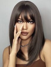 Perruque Synthétique Cheveux Court Brun Foncé À Frange Lisse +4 Bonnet OFFERT FR