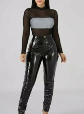 Pantalon legging faux cuir brillant sexy effet push up basic noir