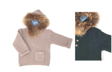 Foque espagnol Homme Mélange Laine places Sweat à Capuche en Tricot Manteau Vraie Fourrure Capuche