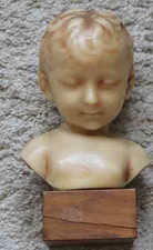 Magnifique rare école française buste d'enfant cire socle bois env 1900 Art déco
