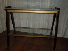 ANCIENNE TABLE ROULANTE DESSERTE MEUBLE TV Bois/Verre DESIGN 1960