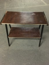 GRANDE TABLE FORMICA MARRON FONCÉ ET BOIS NOIR, 2 NIVEAUX DE POSE, VINTAGE, ANNÉ