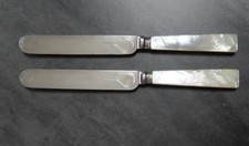 Ancien Dessert Couverts Plaqué Argent Nacre Poignées Art Déco Paire