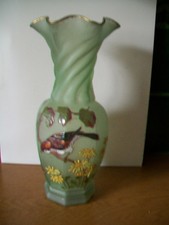 VASE  VERRE EMAILLE DECOR OISEAUX - FLEURS - PAPILLON