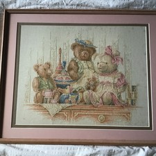 cadre nounours ourson broderie point de croix decoration bebe cadeau naissance