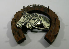   PORTE-CLEFS, bois et métal argenté, fer à cheval, 6 clous, accroche-torchons