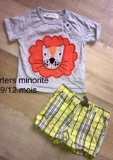 Carter’s Minoti   9  / 12 Mois Garçon : T Shirt Lion + Short A Carreaux Été TBE