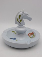 CENDRIER VINTAGE SURMONTE D'UNE TETE DE CHEVAL FAIENCE DE DESVRES SIGNE GF DAI32