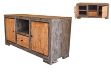 Meuble TV en Bois De Teak Bi Couleur Naturel Et Noir Avec Tiroir Et Ante CM
