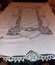 NAPPE  BRODEE MAIN DENTELLE RENAISSANCE   RECTANGULAIRE 130X170+6SERV blanche*