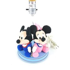 Disney Plush Baby Mickey and Minnie Mouse Nursery Lamp Vintage 1980s Blue Pink