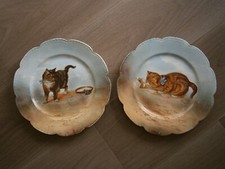 PAIRE ASSIETTE PORCELAINE LIMOGES DECOR "CHATON SOURIS GRENOUILLE" ANCIEN