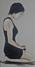 tableau art contemporain,peinture,modèle unique,toile lin,femme,noir,moderne