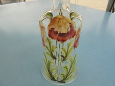 ANCIEN EN VERRE EMAILLE CARAFE  BEAU DECOR DE FLEURS ROUGE GENRE COQUELICOT