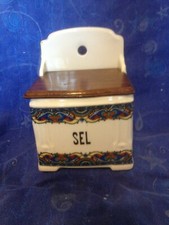 petite boite a sel porcelaine et bois décor imprimé "style Art déco " 1920