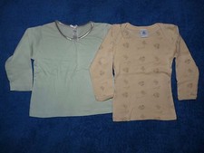 Lot deux t-shirts manches longues bébé fille 9-12 mois pur coton Petit Bateau 