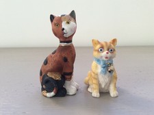 FIGURINE Lot X2 Chat Cat Chaton Marron Résine STATUETTE STATUE DÉCORATION
