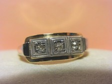 BAGUE JARRETIERE ART DECO ANCIENNE Plaqué OR Jaune & Blanc ORIA 3 Pierres 