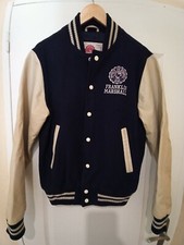 TEDDY VINTAGE  FRANKLIN & MARSHALL, LAINE MARINE ET MANCHES CUIR BEIGE TAILLE M