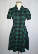 ROBE ESPRIT RETRO VINTAGE ANNÉES 40 TARTAN CARREAUX VERT FONCÉ T M 38 NEUF