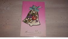 Pâques - n°74693 - Heureuses Pâques - Cloches décorée de fleurs - Carte à paill