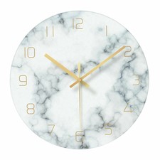 Horloge Murale à Quartz Silencieuse Moderne 30cm Verre Style Marbré Blanc Bleu