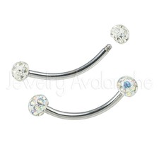 2pcs. Tounge Rings, Clear & AB Coated Shambala Ball "Snake Eye" Tounge Rings