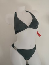 MAILLOT DE BAIN BIKINI CHIC  FEMME HAUT FOULARD BAS SLIP AVEC PERLES GRIS T 38