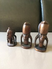 3 statuettes têtes art Africain - Sénégal - Dim: 10 / 9 / 7 cm