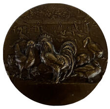 Médaille jeton en bronze décor de coq poule canard basse cour