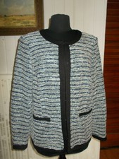 SYMPA Pull  zip gilet 2 poches XL 42/44 14uk 40D DAXON noir maille bleu/blanc