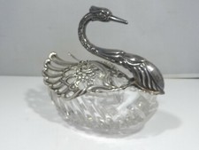 LARGE SWAN STERLING SILVER AND CRYSTAL MASTER TABLE SALT