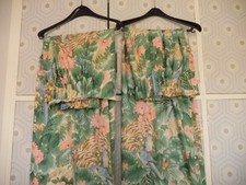 Double Rideaux motifs ton pastel de feuillages tropical et fleurs H.2,32m