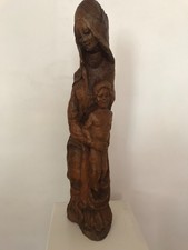 ANCIENNE SCULPTURE De La VIERGE À L’ENFANT En Bois D’olivier- H 65 Cm.4kg 300
