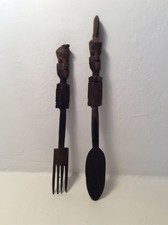 FOURCHETTE CUILLERE En Bois Style Afrique Africain COUVERTS A SALADE DECORATION