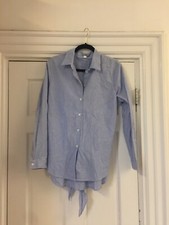 Beach Lunch Lounge Top Shirt Striped Button Down Blue White Tie in Back