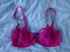 Soutien gorge à armature prune fleurs transparent dentelle PASSIONATA 85 C TBE