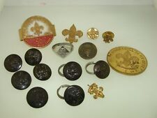 ASSORTMENT OF VINTAGE BSA & CUB SCOUT PAT. 1911 BUTTONS, RINGS, SLIDE ETC.! 