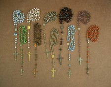 LOT 1/ 10  ANCIENS CHAPELETS PERLES PIERRES DIVERSES ARGENT & METAL