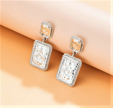 Boucles d'oreilles pendantes géométriques carrées,style oriental, vintage chic